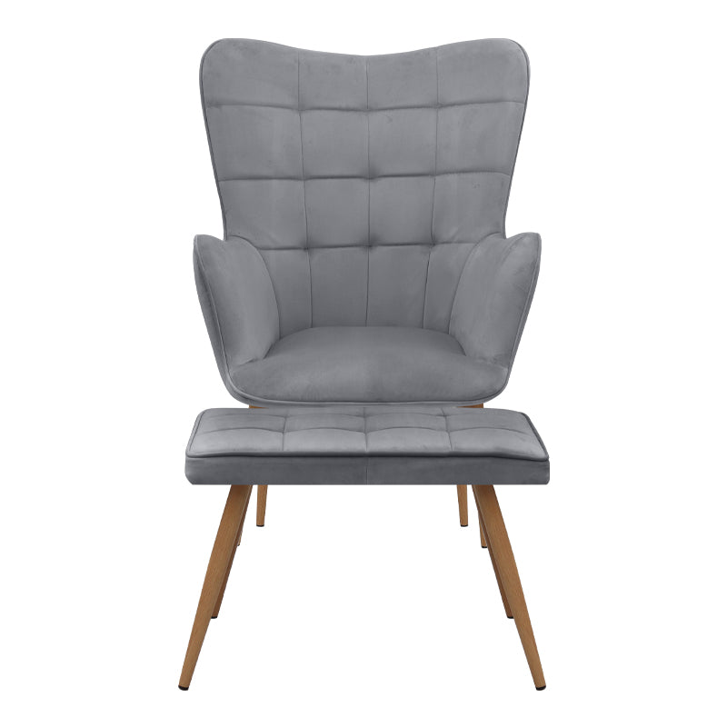 Πολυθρόνα - Μπερζέρα με υποπόδιο Lily Megapap γκρι βελούδο - μεταλλικό πόδι χρώμα φυσικό 70x62x98εκ. - Hippiehome.gr