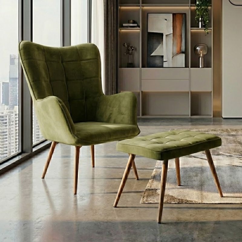 Πολυθρόνα - Μπερζέρα με υποπόδιο Lily Megapap λαδί βελούδο - μεταλλικό πόδι χρώμα φυσικό 70x62x98εκ. - Hippiehome.gr