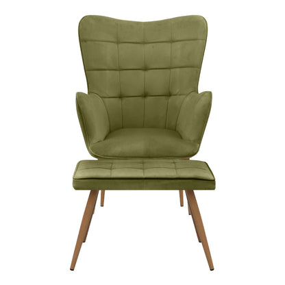 Πολυθρόνα - Μπερζέρα με υποπόδιο Lily Megapap λαδί βελούδο - μεταλλικό πόδι χρώμα φυσικό 70x62x98εκ. - Hippiehome.gr