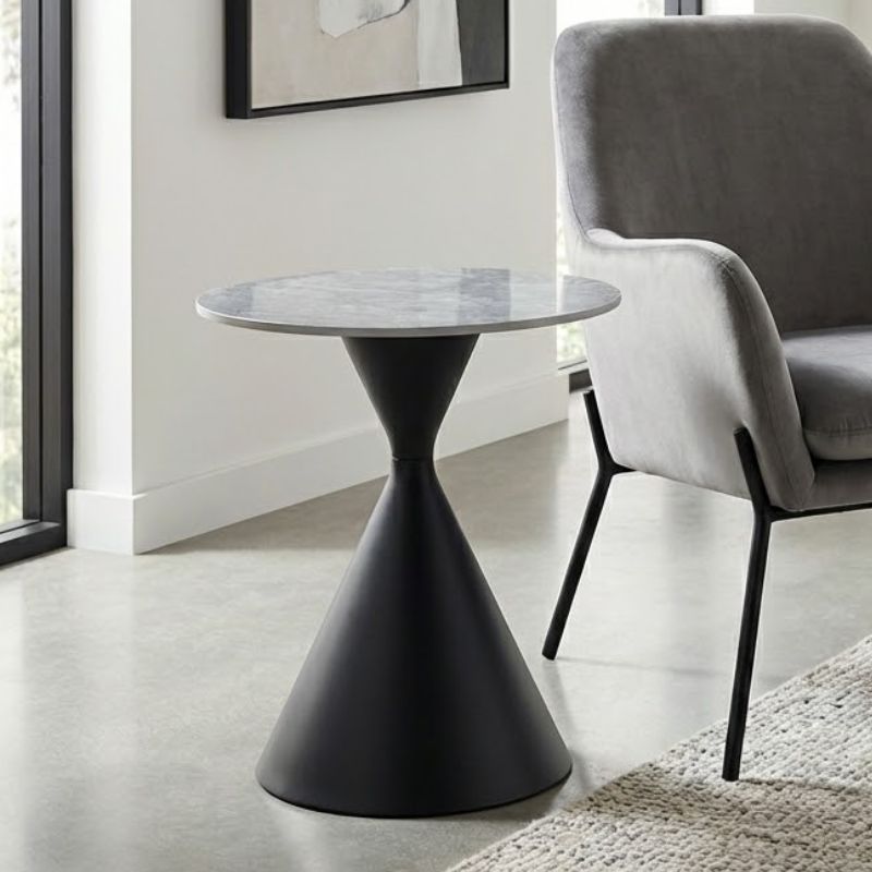 Τραπεζάκι βοηθητικό Logan Megapap sintered stone - μέταλλο χρώμα γκρι εφέ μαρμάρου - μαύρο Ø50x56εκ. - Hippiehome.gr