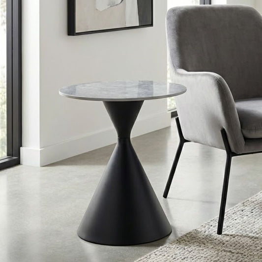 Τραπεζάκι βοηθητικό Logan Megapap sintered stone - μέταλλο χρώμα γκρι εφέ μαρμάρου - μαύρο Ø50x56εκ. - Hippiehome.gr