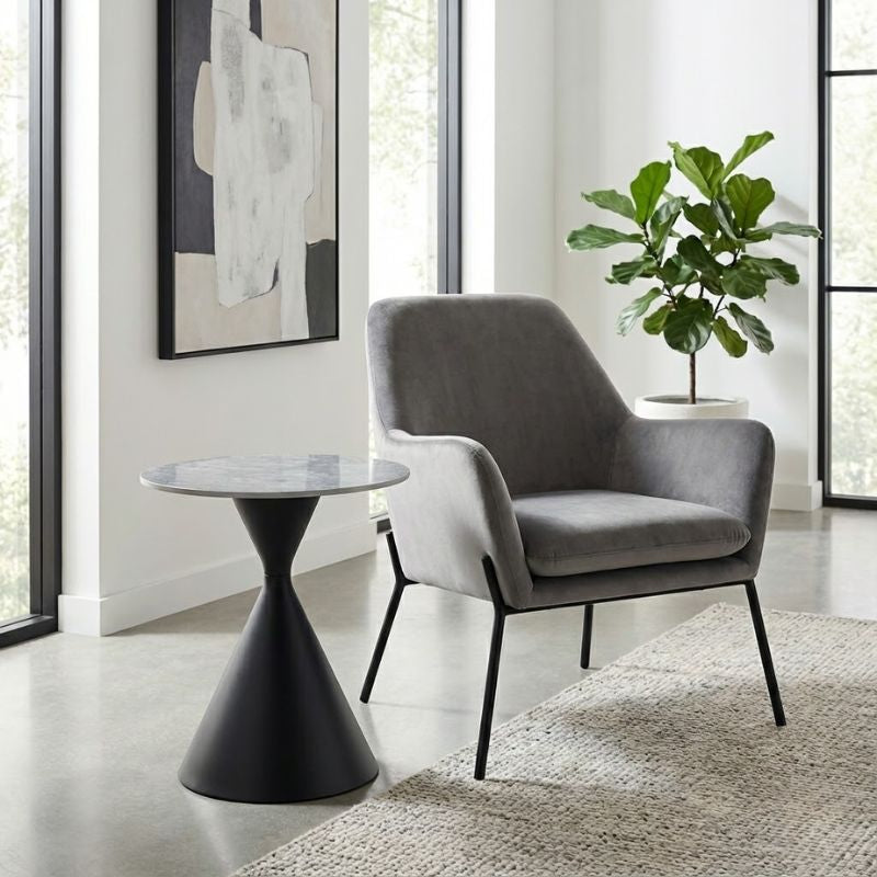 Τραπεζάκι βοηθητικό Logan Megapap sintered stone - μέταλλο χρώμα γκρι εφέ μαρμάρου - μαύρο Ø50x56εκ. - Hippiehome.gr