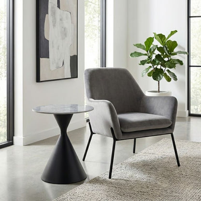 Τραπεζάκι βοηθητικό Logan Megapap sintered stone - μέταλλο χρώμα γκρι εφέ μαρμάρου - μαύρο Ø50x56εκ. - Hippiehome.gr