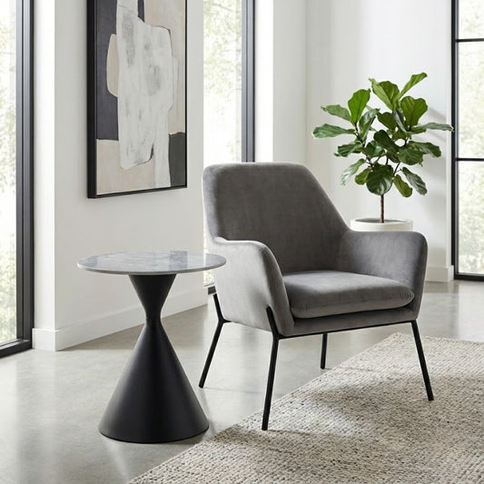 Τραπεζάκι βοηθητικό Logan Megapap sintered stone - μέταλλο χρώμα γκρι εφέ μαρμάρου - μαύρο Ø50x56εκ. - Hippiehome.gr