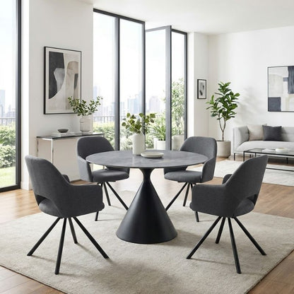 Τραπέζι Logan Megapap sintered stone - μέταλλο χρώμα γκρι εφέ μαρμάρου - μαύρο Ø120x72εκ. - Hippiehome.gr