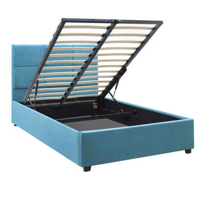 Κρεβάτι Kingston Megapap βελούδινο με αποθηκευτικό χώρο χρώμα γαλάζιο 120x200εκ. - Hippiehome.gr