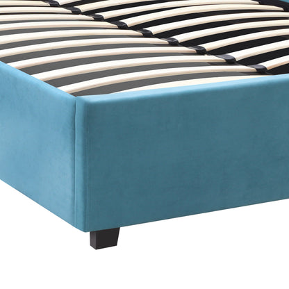 Κρεβάτι Kingston Megapap βελούδινο με αποθηκευτικό χώρο χρώμα γαλάζιο 120x200εκ. - Hippiehome.gr