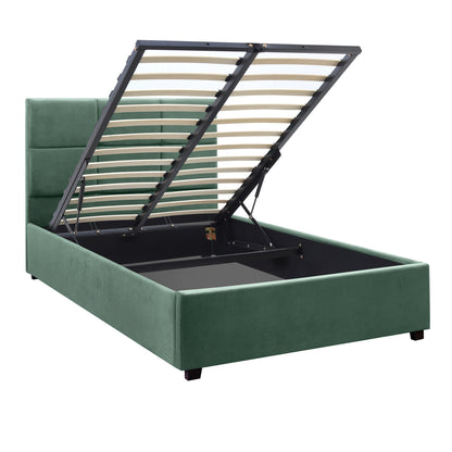 Κρεβάτι Kingston Megapap βελούδινο με αποθηκευτικό χώρο χρώμα κυπαρρισί 120x200εκ. - Hippiehome.gr