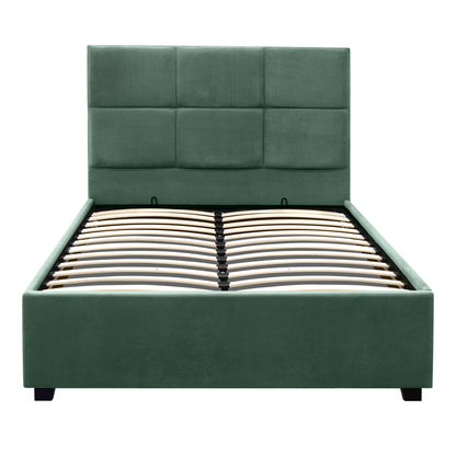 Κρεβάτι Kingston Megapap βελούδινο με αποθηκευτικό χώρο χρώμα κυπαρρισί 120x200εκ. - Hippiehome.gr