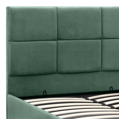 Κρεβάτι Kingston Megapap βελούδινο με αποθηκευτικό χώρο χρώμα κυπαρρισί 120x200εκ. - Hippiehome.gr