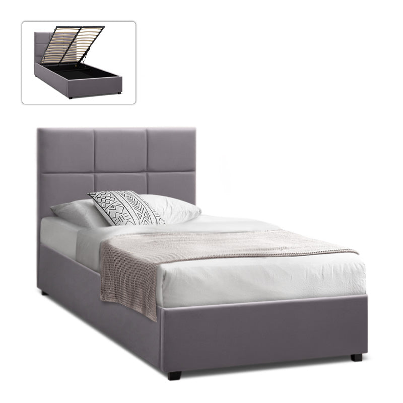 Κρεβάτι Kingston Megapap βελούδινο με αποθηκευτικό χώρο χρώμα γκρι 100x200εκ. - Hippiehome.gr