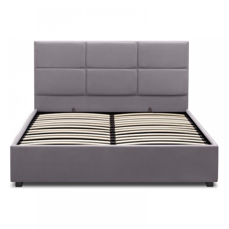 Κρεβάτι Kingston Megapap βελούδινο χρώμα γκρι 150x200εκ. - Hippiehome.gr