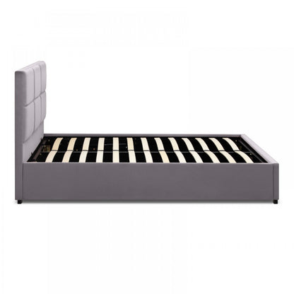 Κρεβάτι Kingston Megapap βελούδινο χρώμα γκρι 150x200εκ. - Hippiehome.gr