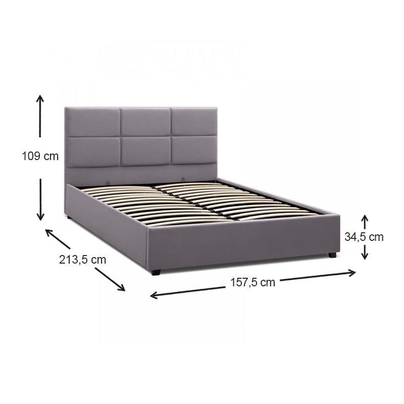 Κρεβάτι Kingston Megapap βελούδινο χρώμα γκρι 150x200εκ. - Hippiehome.gr