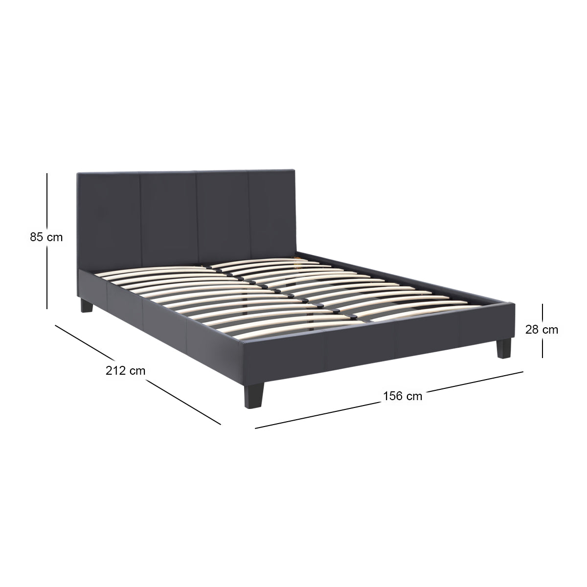 Κρεβάτι Flat Megapap από τεχνόδερμα χρώμα μαύρο ματ 150x200εκ. - Hippiehome.gr