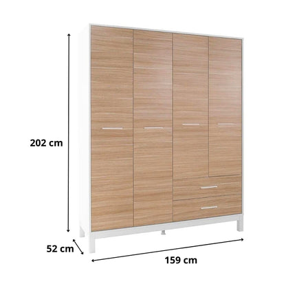 London Megapap four-leaf wardrobe oak color - white 159x52x202cm.