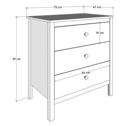 Chest of drawers French Megapap color white 73x47x81cm.