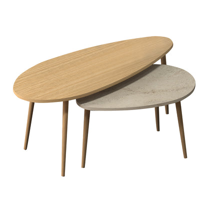 Τραπεζάκι σαλονιού σετ 2 τμχ Elips Megapap χρώμα oak - travertine 116x46x46εκ. - Hippiehome.gr