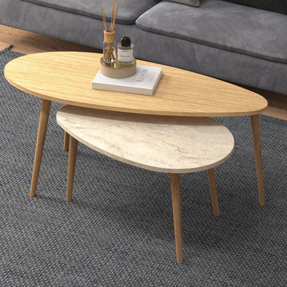 Τραπεζάκι σαλονιού σετ 2 τμχ Elips Megapap χρώμα oak - travertine 116x46x46εκ. - Hippiehome.gr