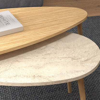 Τραπεζάκι σαλονιού σετ 2 τμχ Elips Megapap χρώμα oak - travertine 116x46x46εκ. - Hippiehome.gr