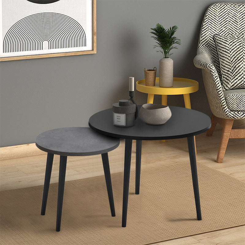 Τραπεζάκι σαλονιού σετ 2 τμχ Roma Megapap χρώμα μαύρο - γκρι ρετρό 60x60x46εκ. - Hippiehome.gr