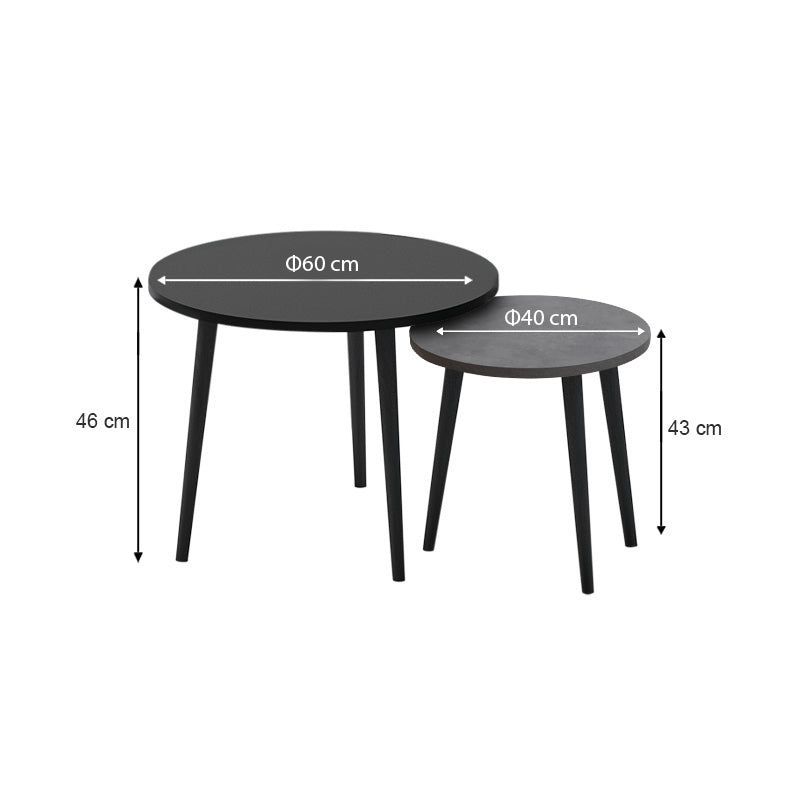 Τραπεζάκι σαλονιού σετ 2 τμχ Roma Megapap χρώμα μαύρο - γκρι ρετρό 60x60x46εκ. - Hippiehome.gr
