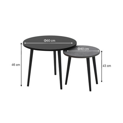Τραπεζάκι σαλονιού σετ 2 τμχ Roma Megapap χρώμα μαύρο - γκρι ρετρό 60x60x46εκ. - Hippiehome.gr