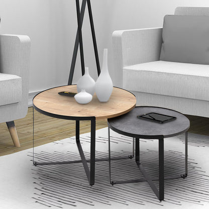 Σετ τραπεζάκια σαλονιού Davis Megapap 2τμχ. χρώμα φυσικό οξιάς/γκρι σκυροδέματος 70x69x46εκ. - Hippiehome.gr