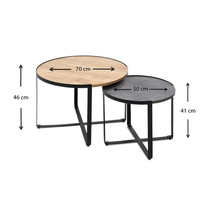 Σετ τραπεζάκια σαλονιού Davis Megapap 2τμχ. χρώμα φυσικό οξιάς/γκρι σκυροδέματος 70x69x46εκ. - Hippiehome.gr