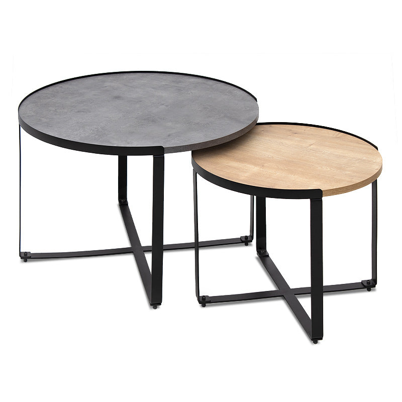 Σετ τραπεζάκια σαλονιού Davis Megapap 2τμχ. χρώμα γκρι σκυροδέματος/φυσικό οξιάς 70x69x46εκ. - Hippiehome.gr