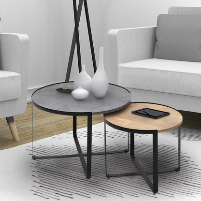 Σετ τραπεζάκια σαλονιού Davis Megapap 2τμχ. χρώμα γκρι σκυροδέματος/φυσικό οξιάς 70x69x46εκ. - Hippiehome.gr