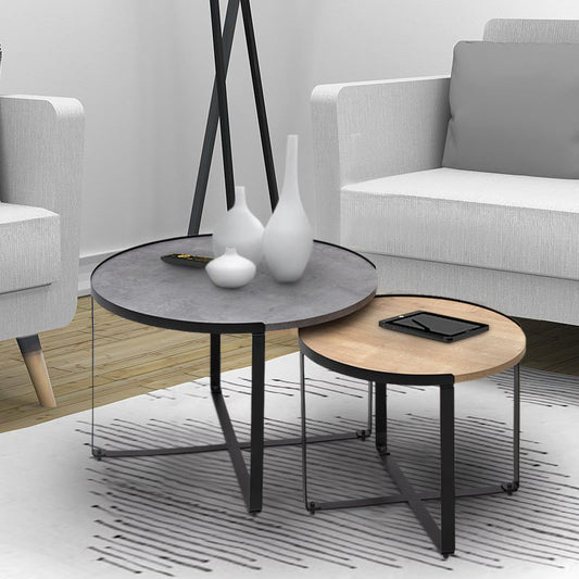 Σετ τραπεζάκια σαλονιού Davis Megapap 2τμχ. χρώμα γκρι σκυροδέματος/φυσικό οξιάς 70x69x46εκ. - Hippiehome.gr