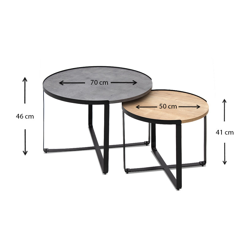 Σετ τραπεζάκια σαλονιού Davis Megapap 2τμχ. χρώμα γκρι σκυροδέματος/φυσικό οξιάς 70x69x46εκ. - Hippiehome.gr