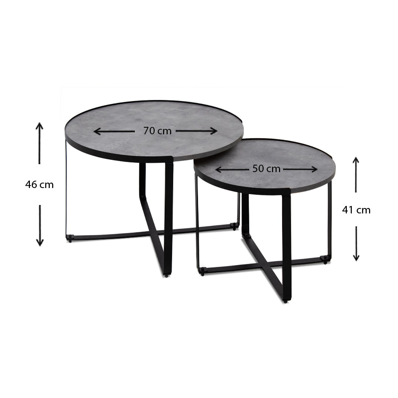 Σετ τραπεζάκια σαλονιού Davis Megapap 2τμχ. χρώμα γκρι σκυροδέματος 70x69x46εκ. - Hippiehome.gr