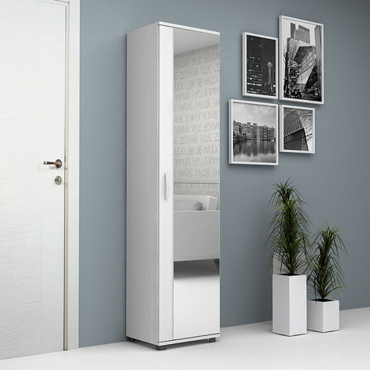 Ντουλάπα ρούχων - παπουτσοθήκη Visla Megapap μονόφυλλη από μελαμίνη με καθρέπτη χρώμα λευκό 45x36x187εκ. - Hippiehome.gr