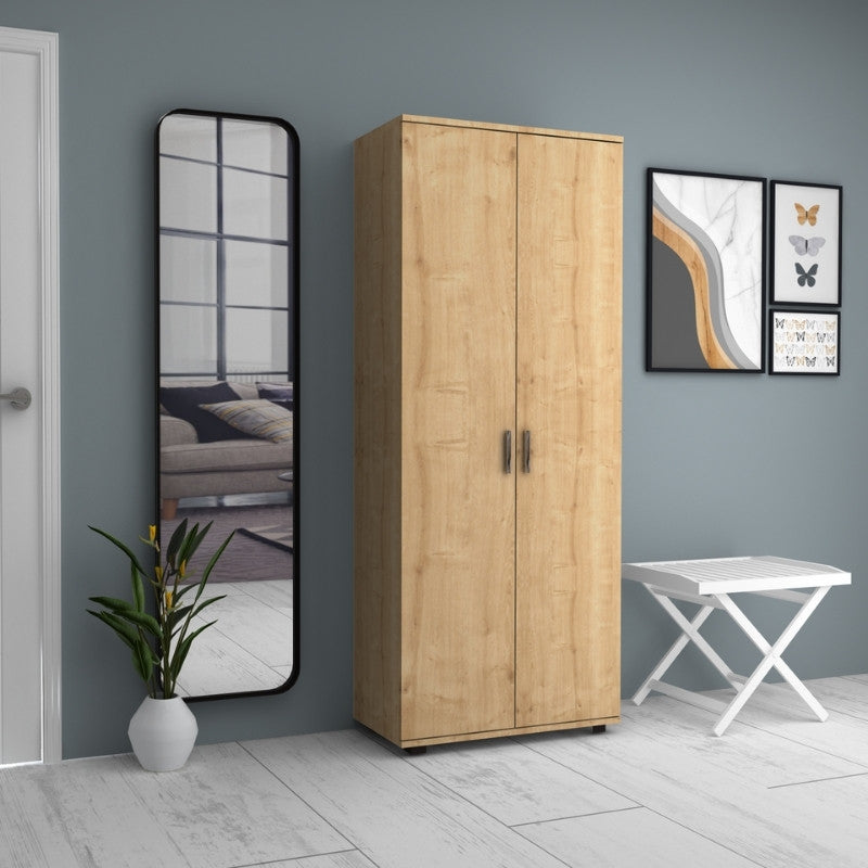 Ντουλάπα ρούχων - παπουτσοθήκη Eric Megapap δίφυλλη χρώμα φυσικό οξιάς 76x36x187εκ. - Hippiehome.gr