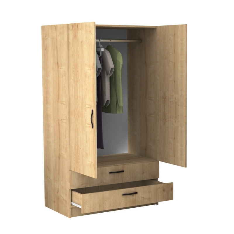 Ντουλάπα ρούχων Victoria Megapap δίφυλλη με συρτάρια χρώμα φυσικό οξιάς 100x60x181εκ. - Hippiehome.gr