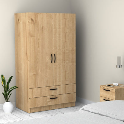 Ντουλάπα ρούχων Victoria Megapap δίφυλλη με συρτάρια χρώμα φυσικό οξιάς 100x60x181εκ. - Hippiehome.gr