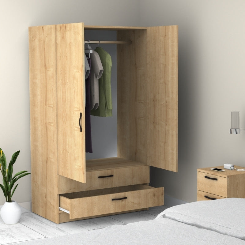 Ντουλάπα ρούχων Victoria Megapap δίφυλλη με συρτάρια χρώμα φυσικό οξιάς 100x60x181εκ. - Hippiehome.gr