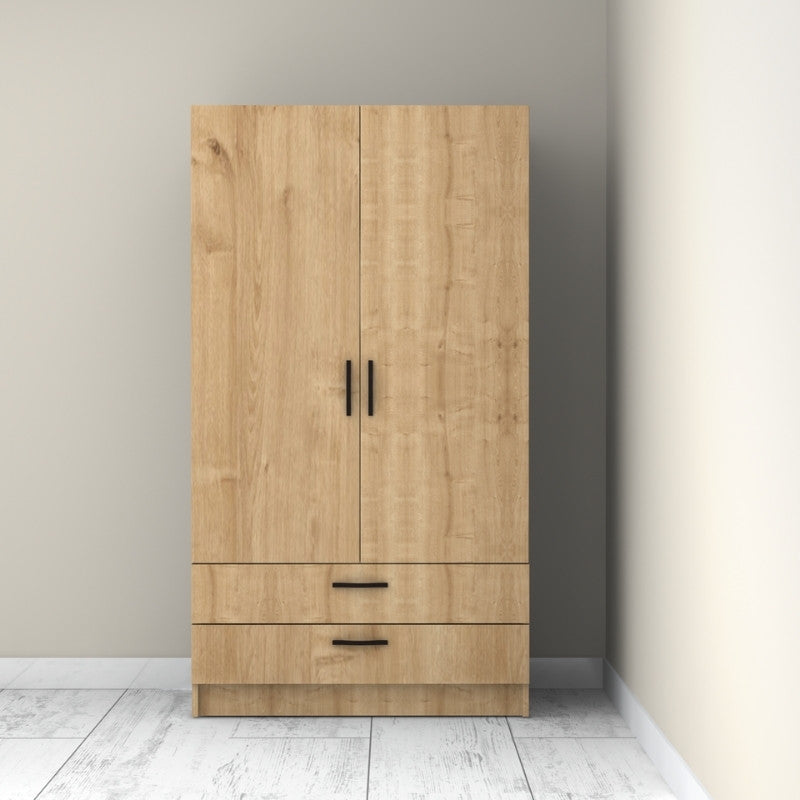 Ντουλάπα ρούχων Victoria Megapap δίφυλλη με συρτάρια χρώμα φυσικό οξιάς 100x60x181εκ. - Hippiehome.gr