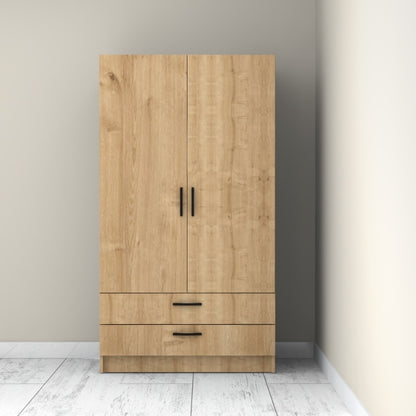 Ντουλάπα ρούχων Victoria Megapap δίφυλλη με συρτάρια χρώμα φυσικό οξιάς 100x60x181εκ. - Hippiehome.gr