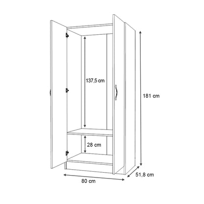 Ντουλάπα ρούχων Vivian Megapap δίφυλλη χρώμα καρυδί 80x51,8x181εκ. - Hippiehome.gr