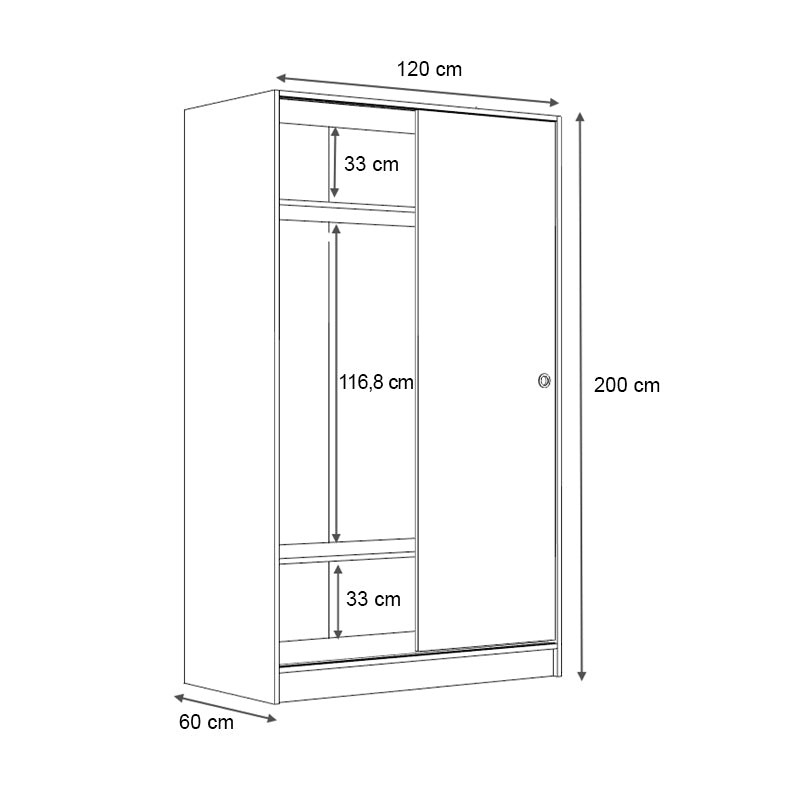 Ντουλάπα ρούχων Regio Megapap δίφυλλη συρόμενη χρώμα φυσικό οξιάς 120x60x200εκ. - Hippiehome.gr