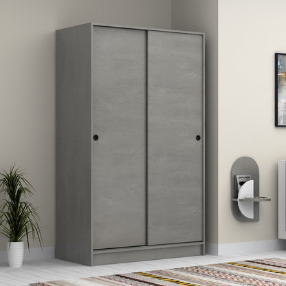Ντουλάπα ρούχων Regio Megapap δίφυλλη συρόμενη χρώμα γκρι σκυροδέματος 120x60x200εκ. - Hippiehome.gr