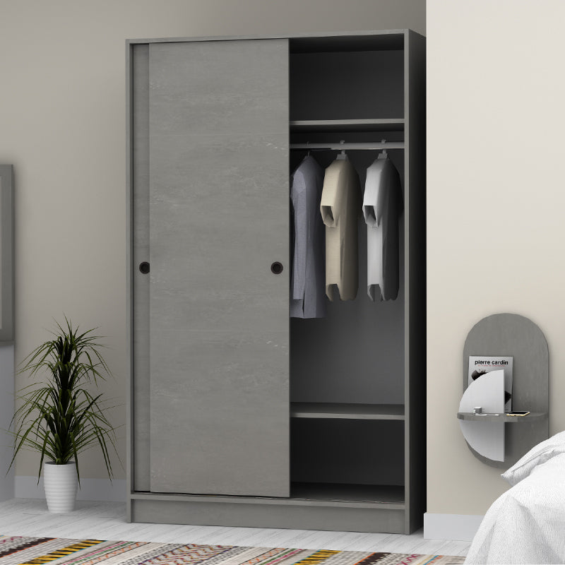 Ντουλάπα ρούχων Regio Megapap δίφυλλη συρόμενη χρώμα γκρι σκυροδέματος 120x60x200εκ. - Hippiehome.gr