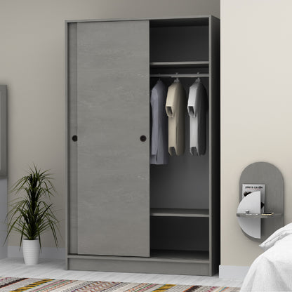 Ντουλάπα ρούχων Regio Megapap δίφυλλη συρόμενη χρώμα γκρι σκυροδέματος 120x60x200εκ. - Hippiehome.gr