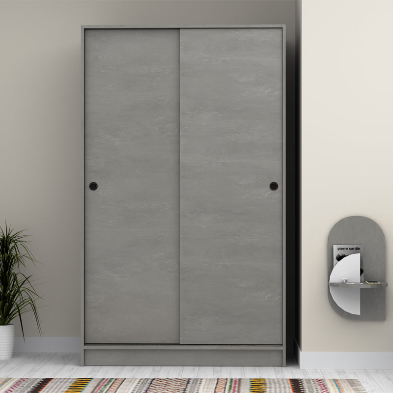 Ντουλάπα ρούχων Regio Megapap δίφυλλη συρόμενη χρώμα γκρι σκυροδέματος 120x60x200εκ. - Hippiehome.gr