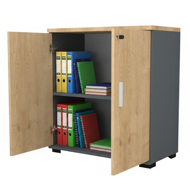 Ντουλάπι γραφείου επαγγελματικό Venturo Megapap χρώμα ανθρακί - φυσικό οξιάς 80x40x80εκ. - Hippiehome.gr