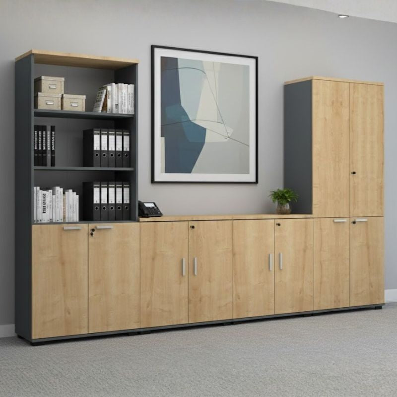 Ντουλάπι γραφείου επαγγελματικό Venturo Megapap χρώμα ανθρακί - φυσικό οξιάς 80x40x80εκ. - Hippiehome.gr