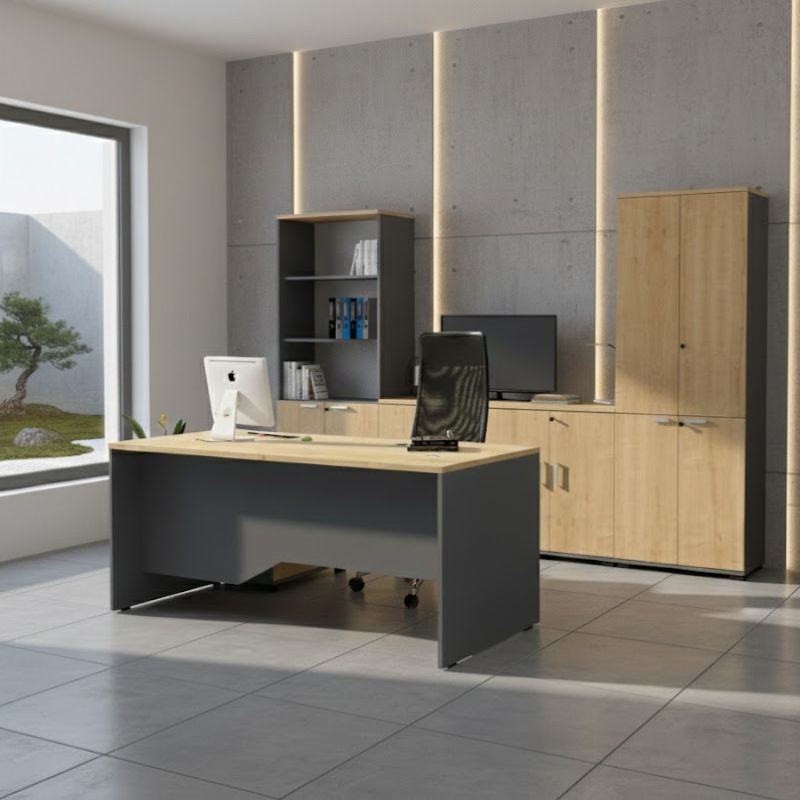 Ντουλάπι γραφείου επαγγελματικό Venturo Megapap χρώμα ανθρακί - φυσικό οξιάς 80x40x80εκ. - Hippiehome.gr